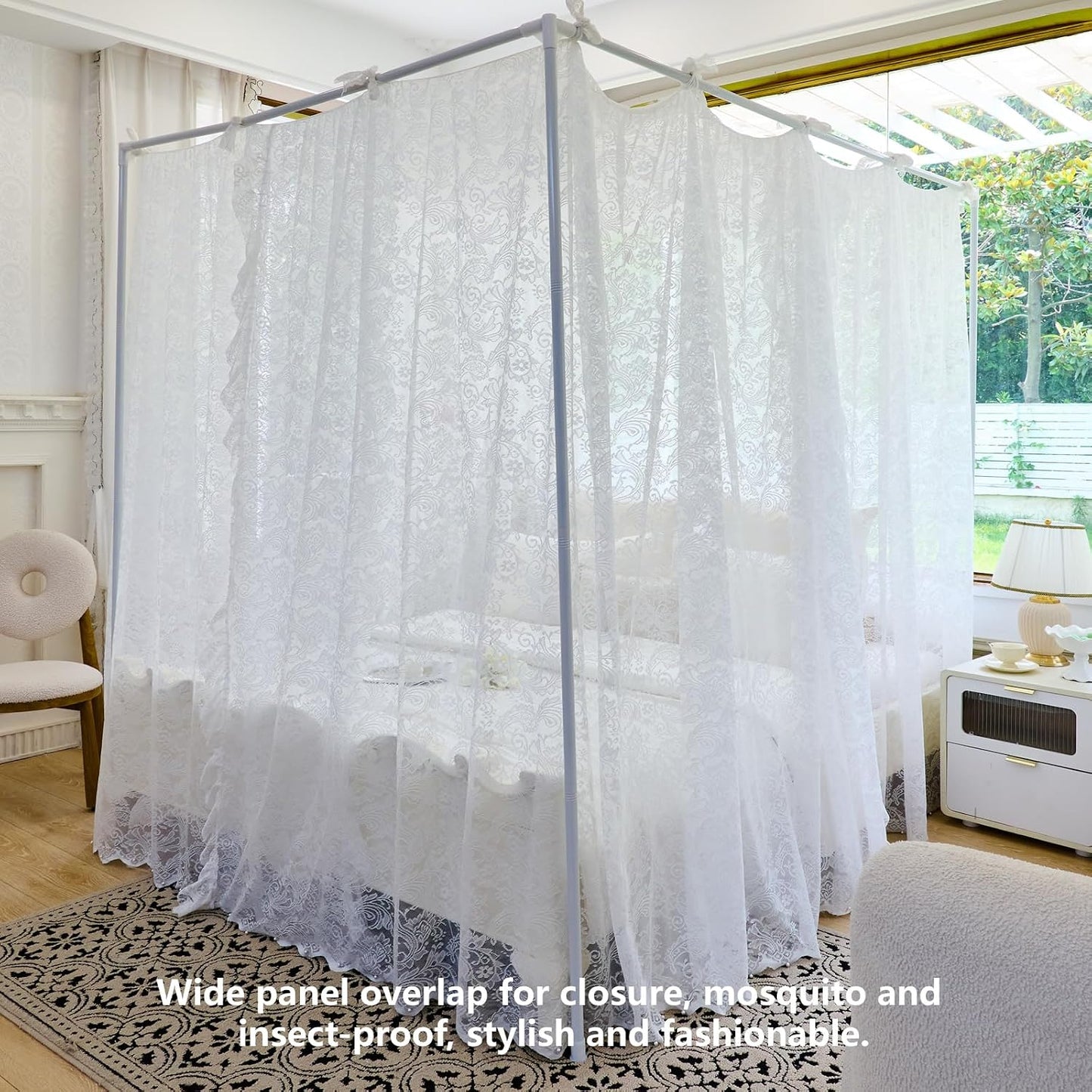 AIKASY Elegante Mosquitera de Encaje de Princesa para Cama con Dose...