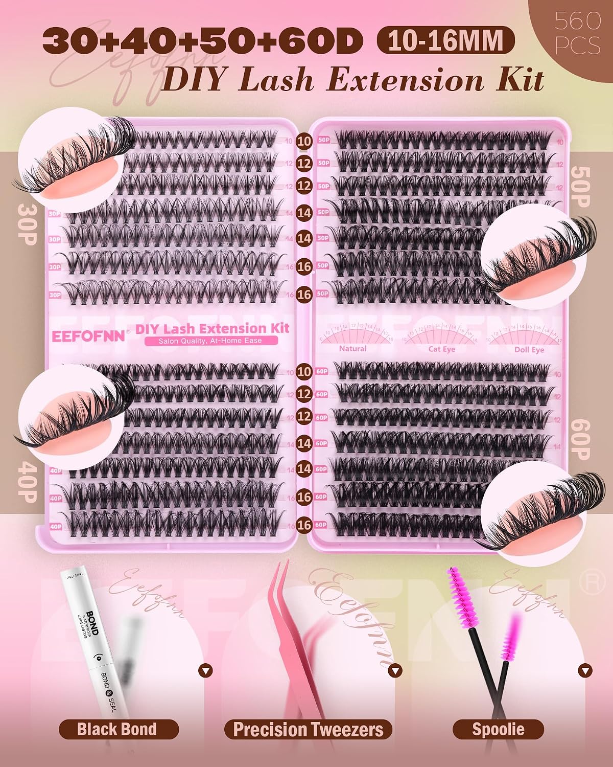 Kit de extensiones de pestañas en racimo 30D, 40D, 50D, 60D, 560 un...