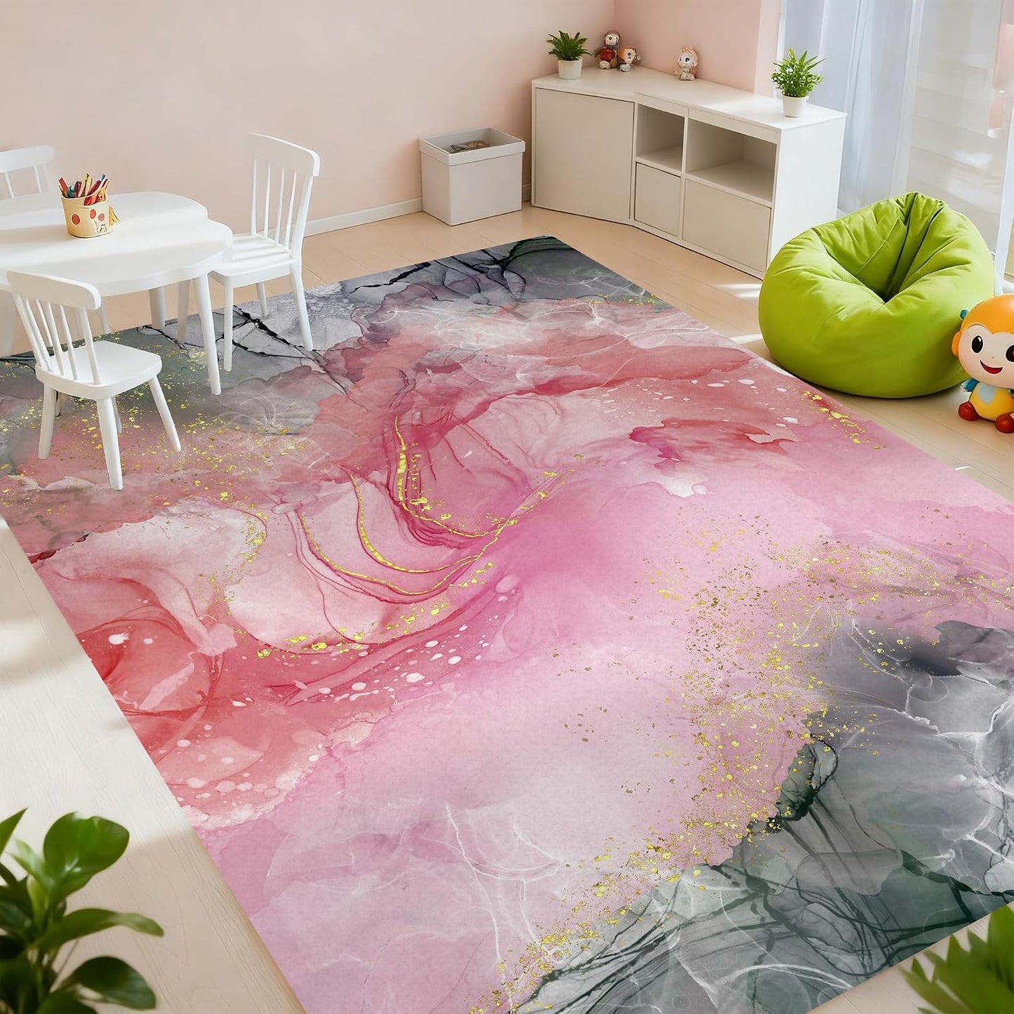 VTKON Alfombra de mármol rosa y gris para dormitorio, textura marmo...