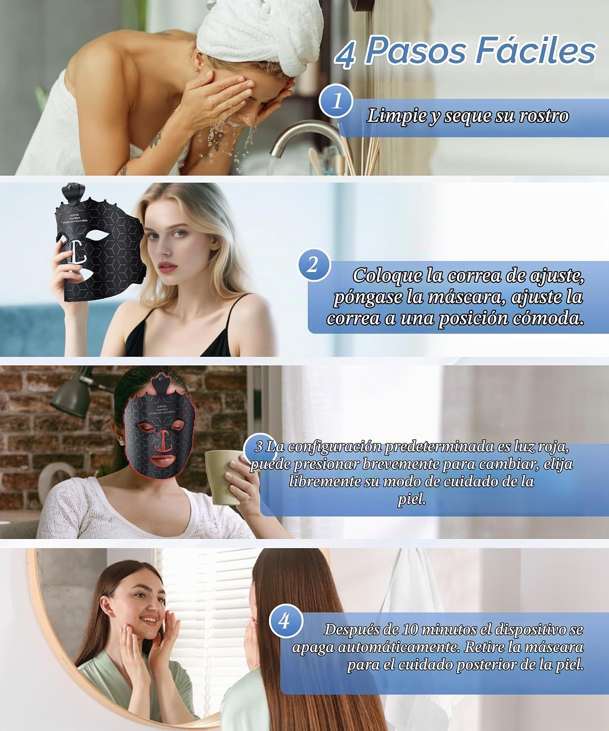 EVFOFO Terapia de luz roja para cara, máscara de terapia de luz par...