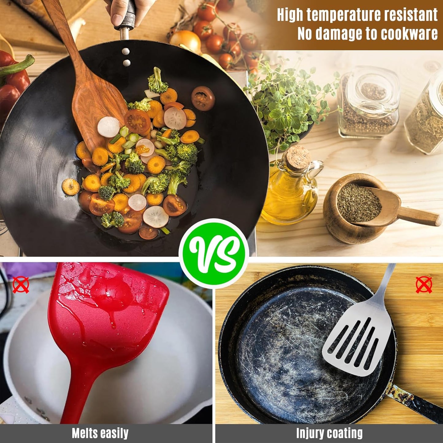 Mooues - Juego de utensilios de cocina de madera, 15 piezas, teca n...