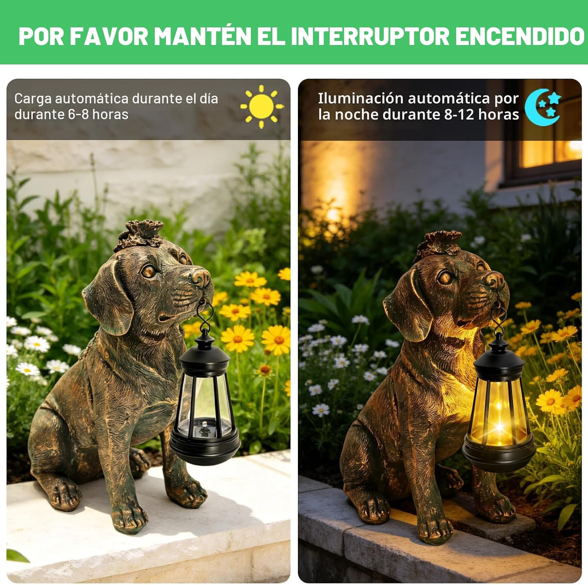 Estatua de jardín con decoración de perro con luces solares de 11 p...