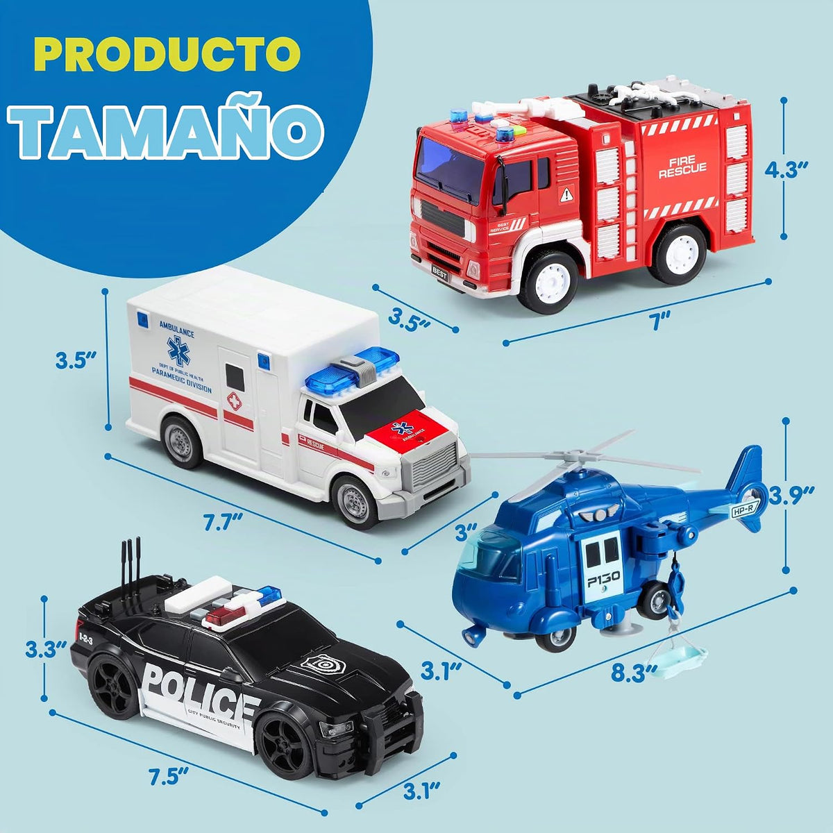 JOYIN Juego de 4 piezas de vehículos de emergencia, vehículos accio...