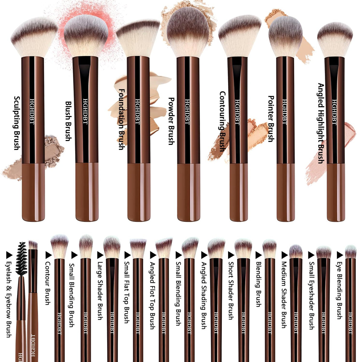 HGHDBT Juego de 57 brochas de maquillaje marrón profesional con est...