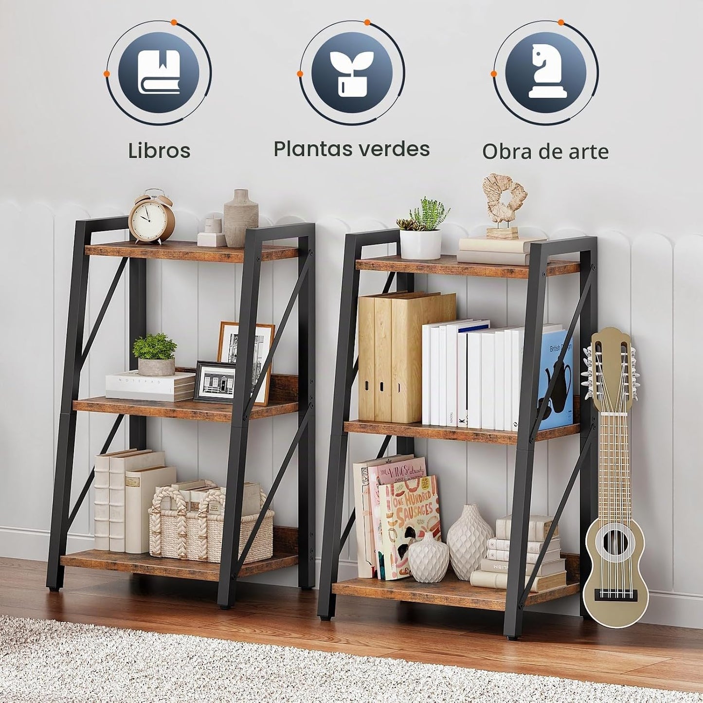 HOOBRO Estantería de escalera, estantería de 3 niveles, estantería...