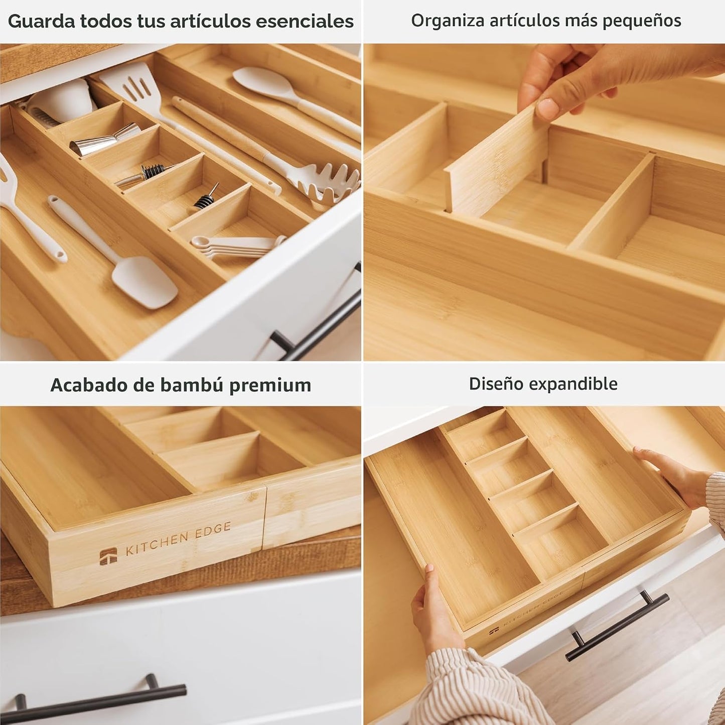 KitchenEdge Organizador de cajones de cocina ajustable para utensil...