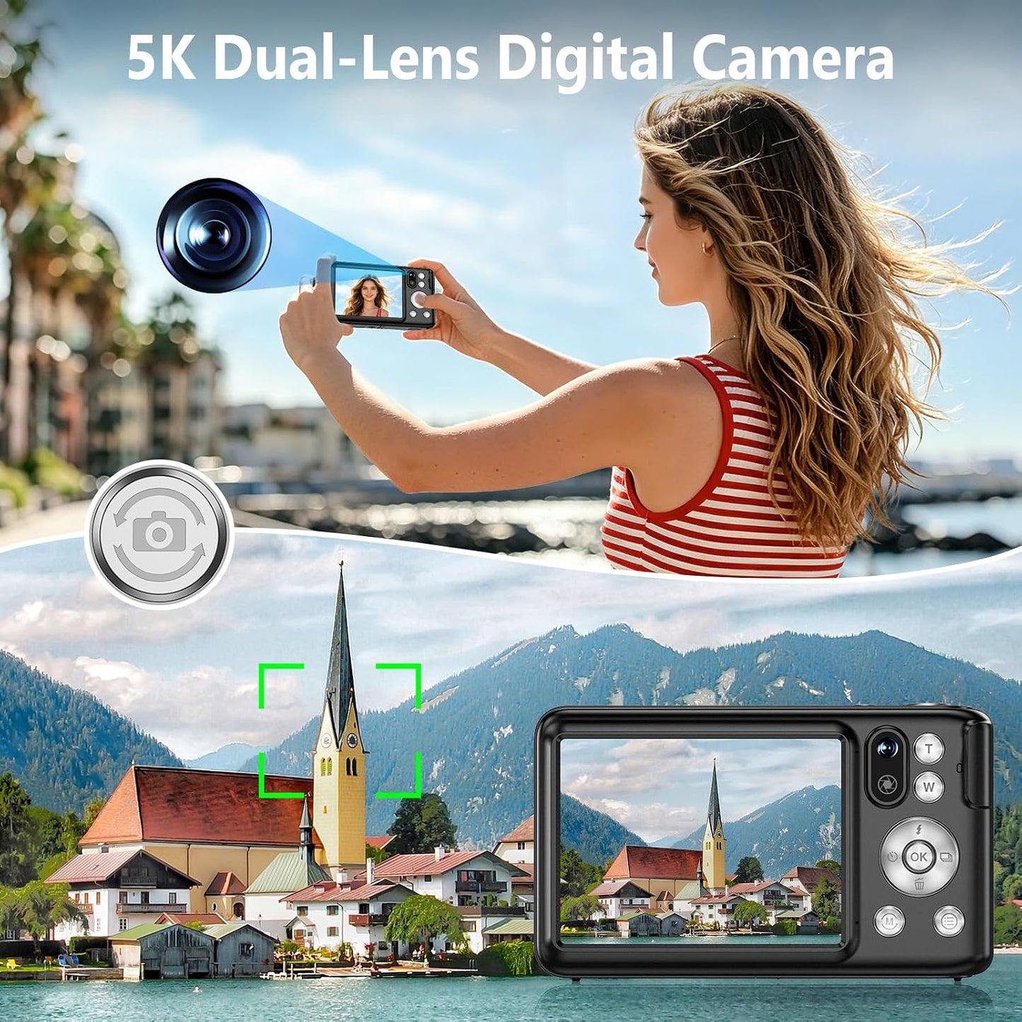 Cámara digital 5K para fotografía con WiFi, zoom óptico 6X, enfoque...