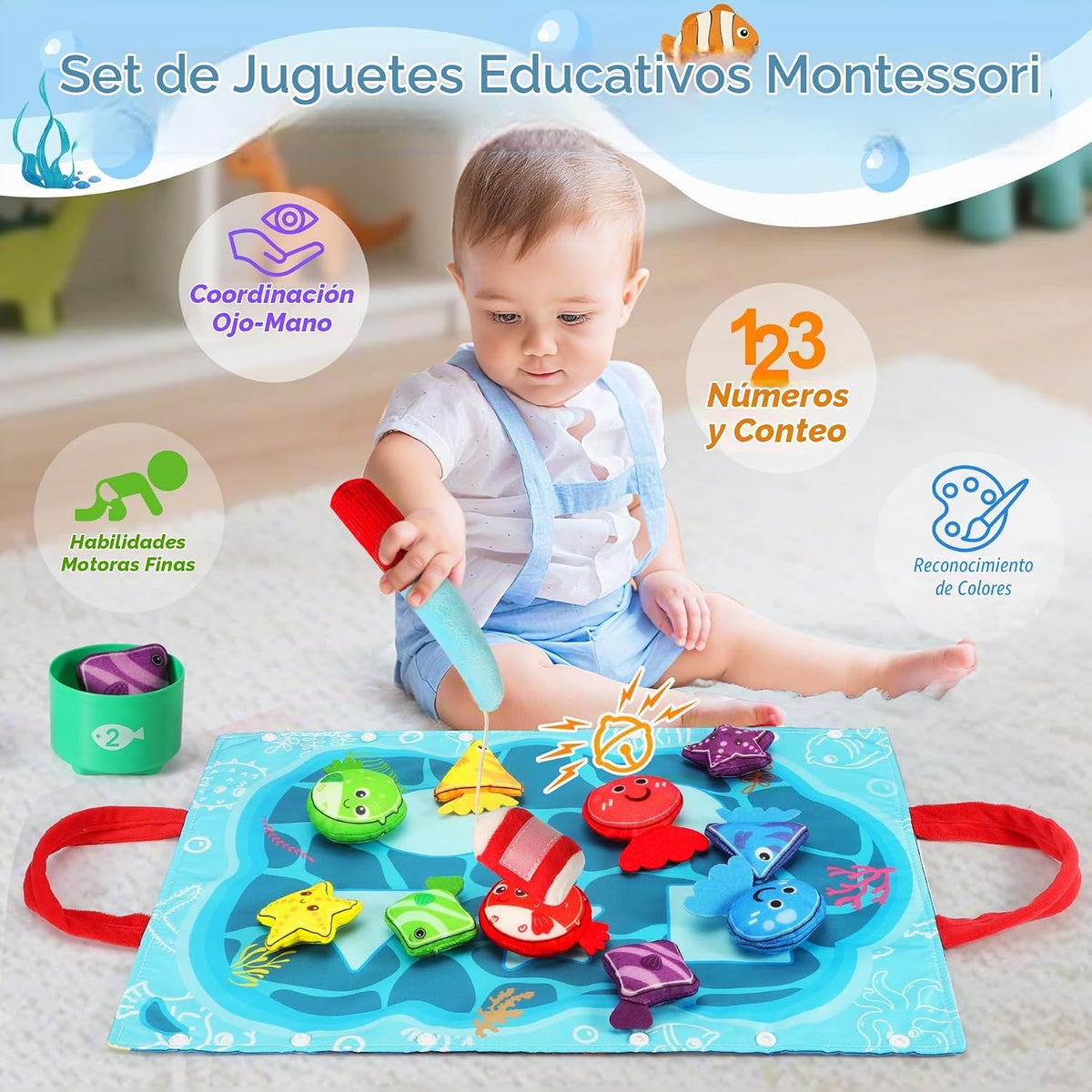 Juguetes Montessori para niños de 1 año \u2013 Juego de pesca de te...