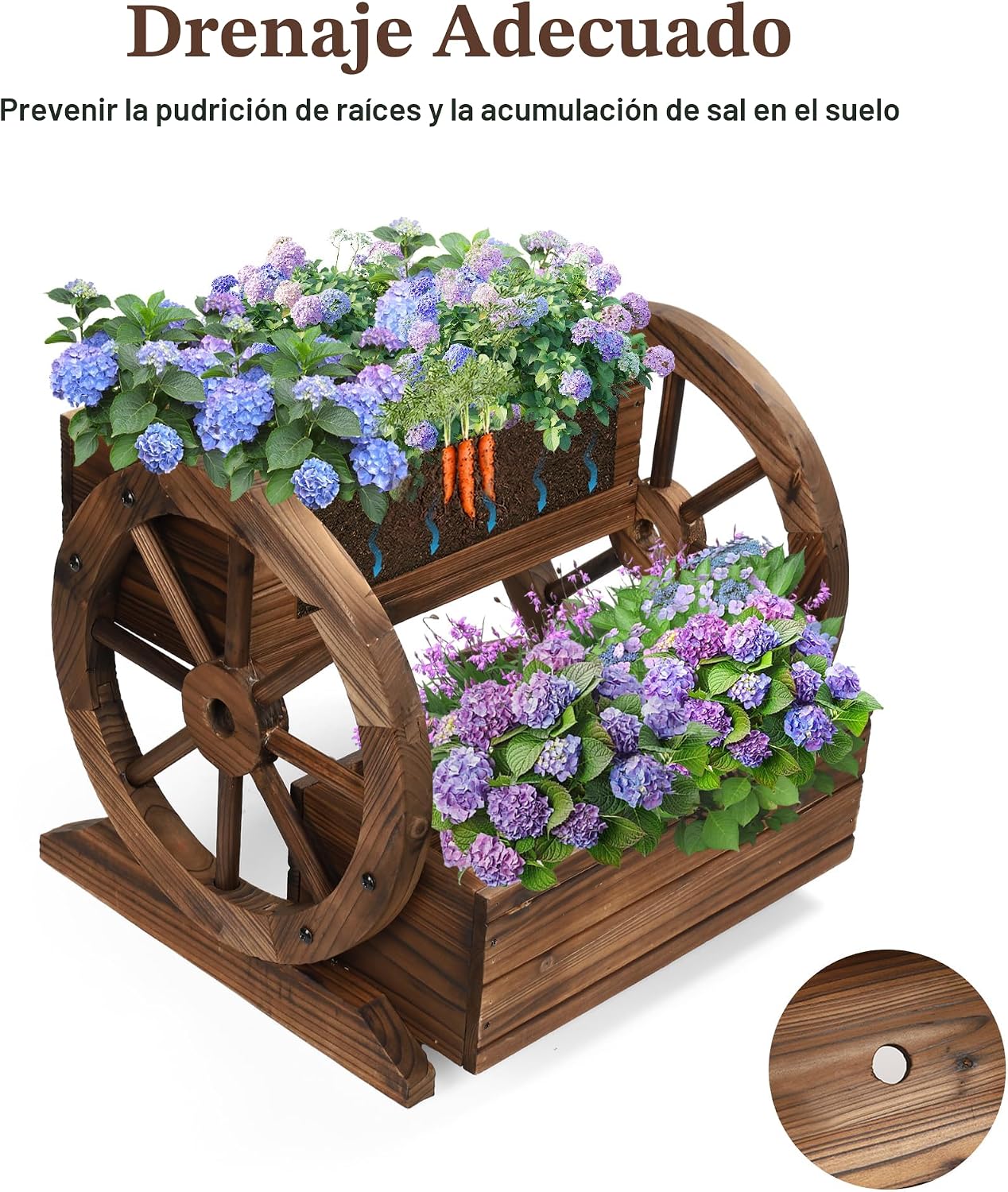 OIPRTGFJ Jardinera de madera con ruedas, maceta decorativa para flo...