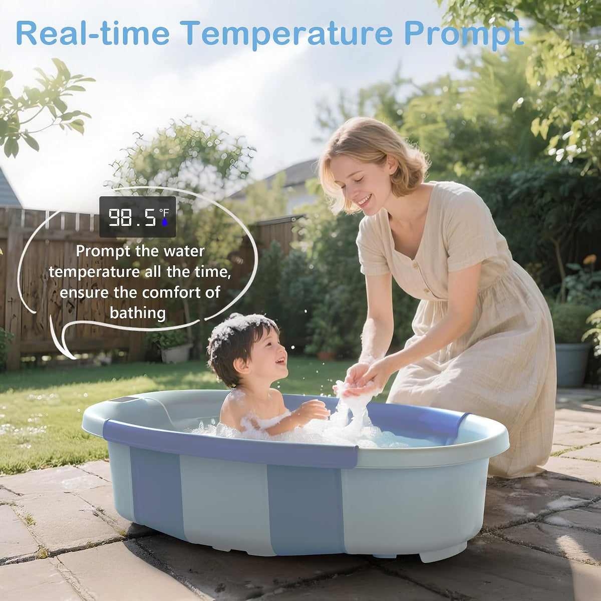 Bañera Plegable para Bebé - Bañera Grande para Bebé con Termómetro...