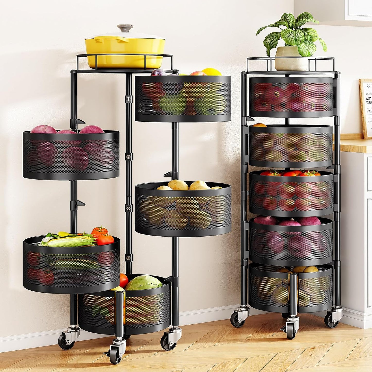 SNTD Cesta de frutas y verduras para cocina con tapa superior de me...