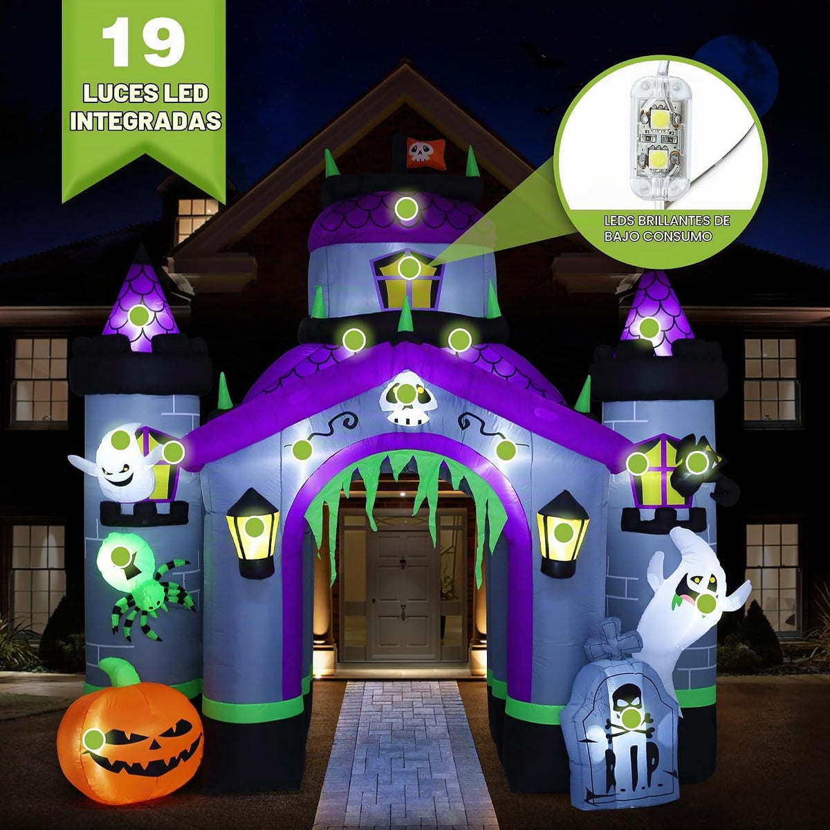ZPISF Inflables de Halloween gigantes de 12.5 pies, castillo encant...