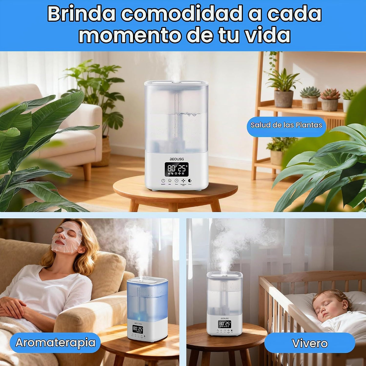 BEOUSG Humidificador ultrasónico de llenado superior de 5L, humidif...