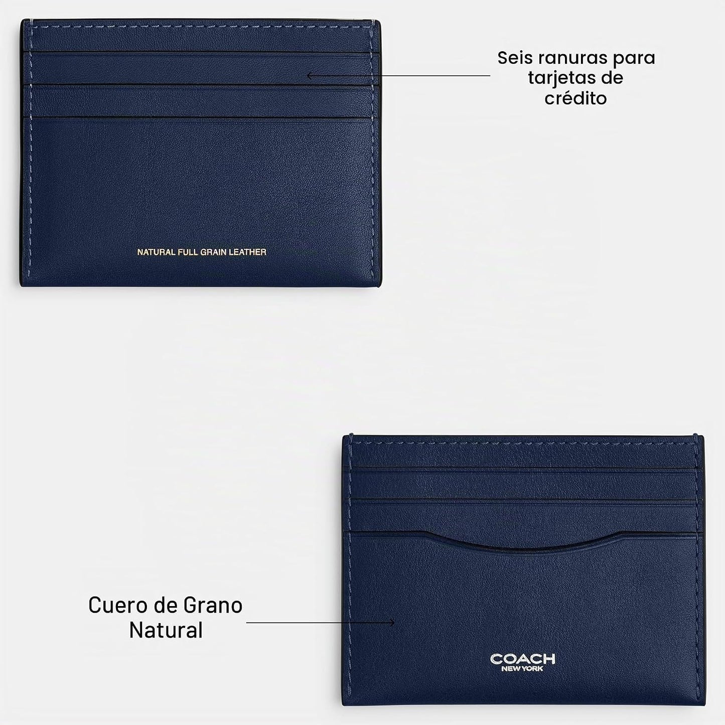 Estuche plano para tarjetas en piel natural de grano completo