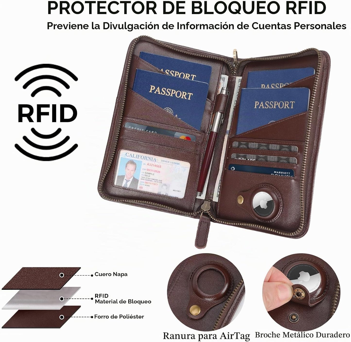 Polare - Funda de piel de grano completo para pasaporte, para hombr...