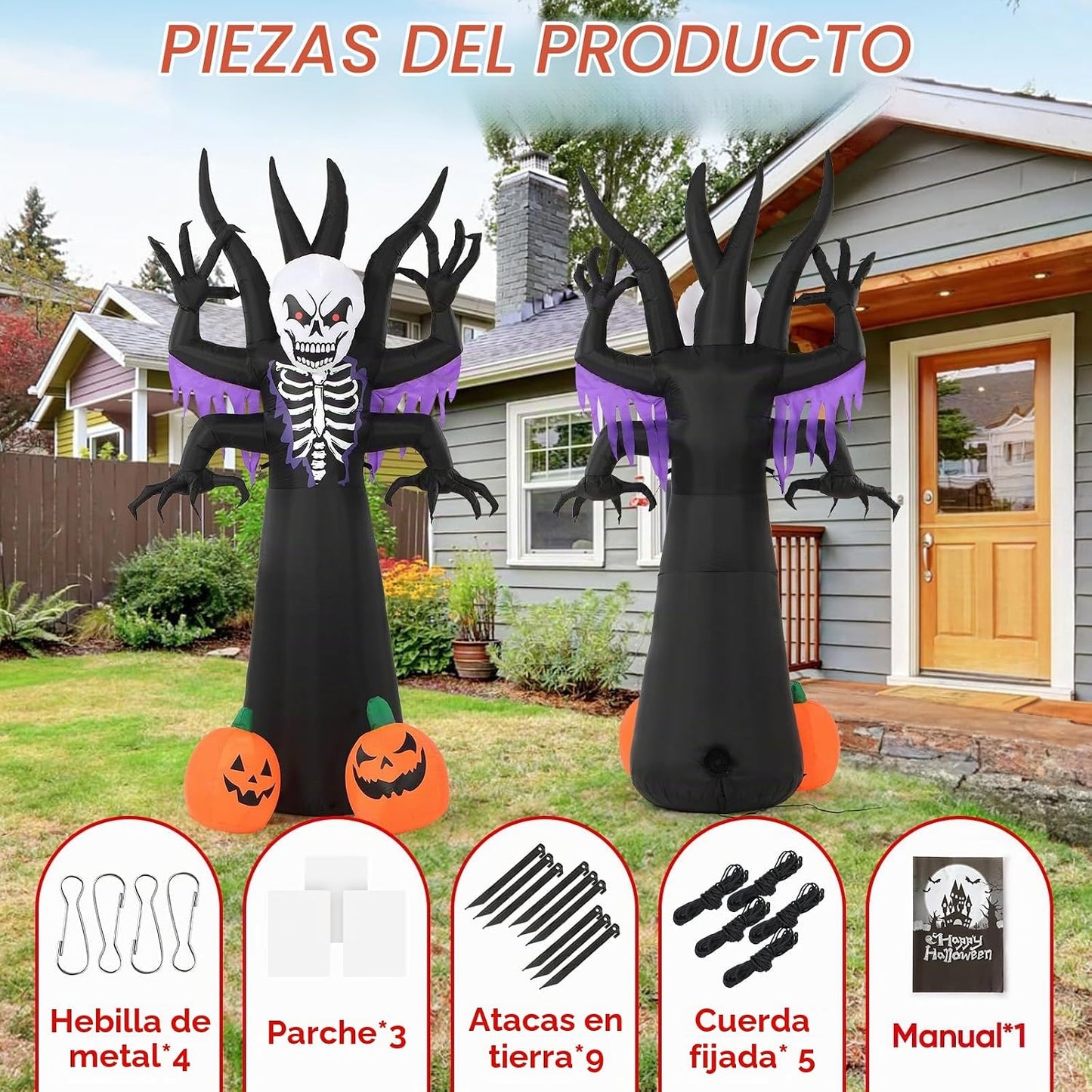 Árbol de esqueleto inflable de Halloween de 8 pies para decoración...