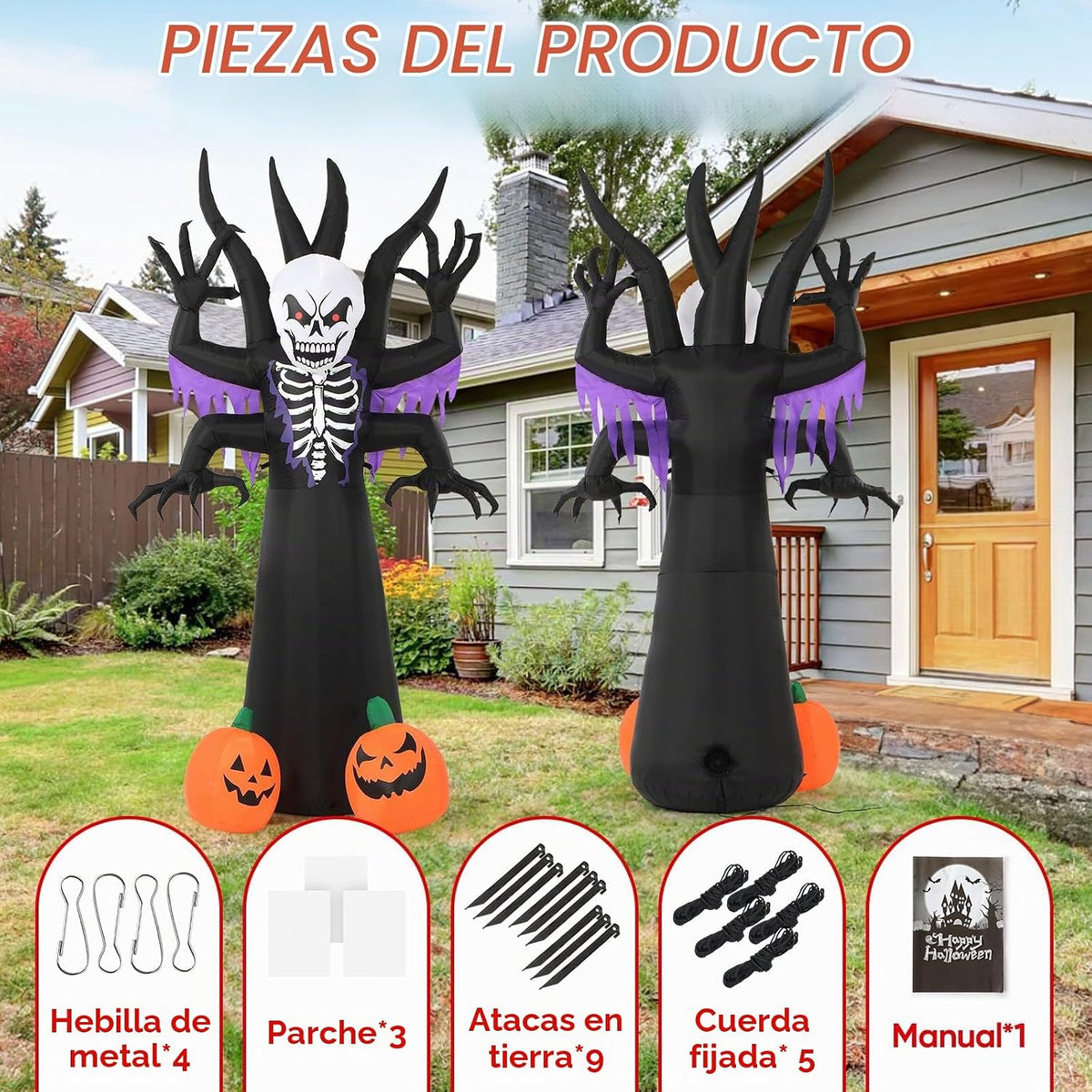 Árbol de esqueleto inflable de Halloween de 8 pies para decoración...