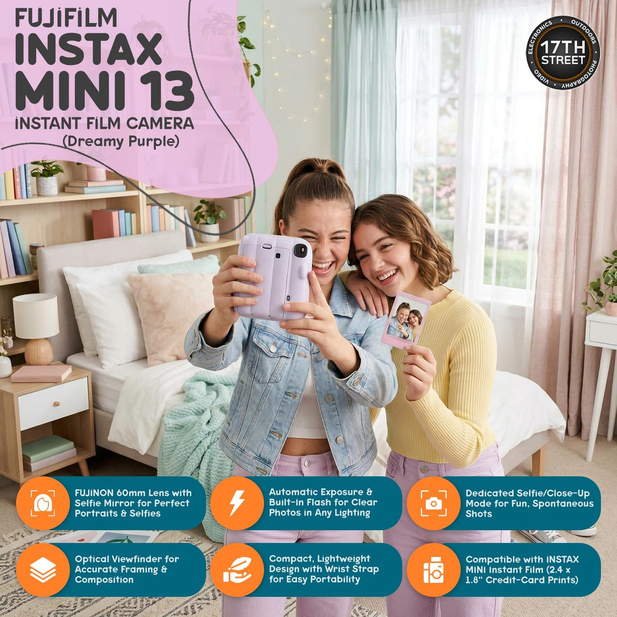 FUJIFILM INSTAX MINI 13 - Cámara de película instantánea (morado os...