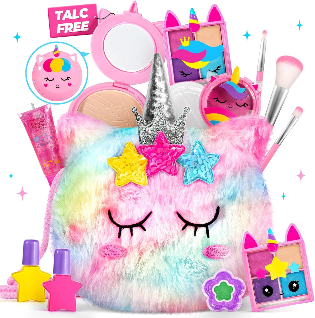 Kit de maquillaje real sin talco para niñas con bolso de unicornio...