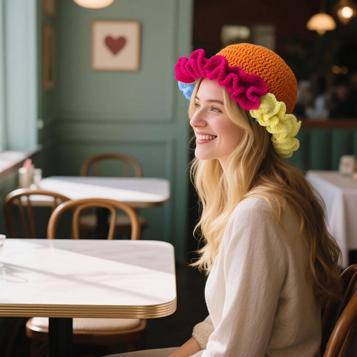 Hshsclth Gorro de ganchillo hecho a mano para mujer con diseño bohe...