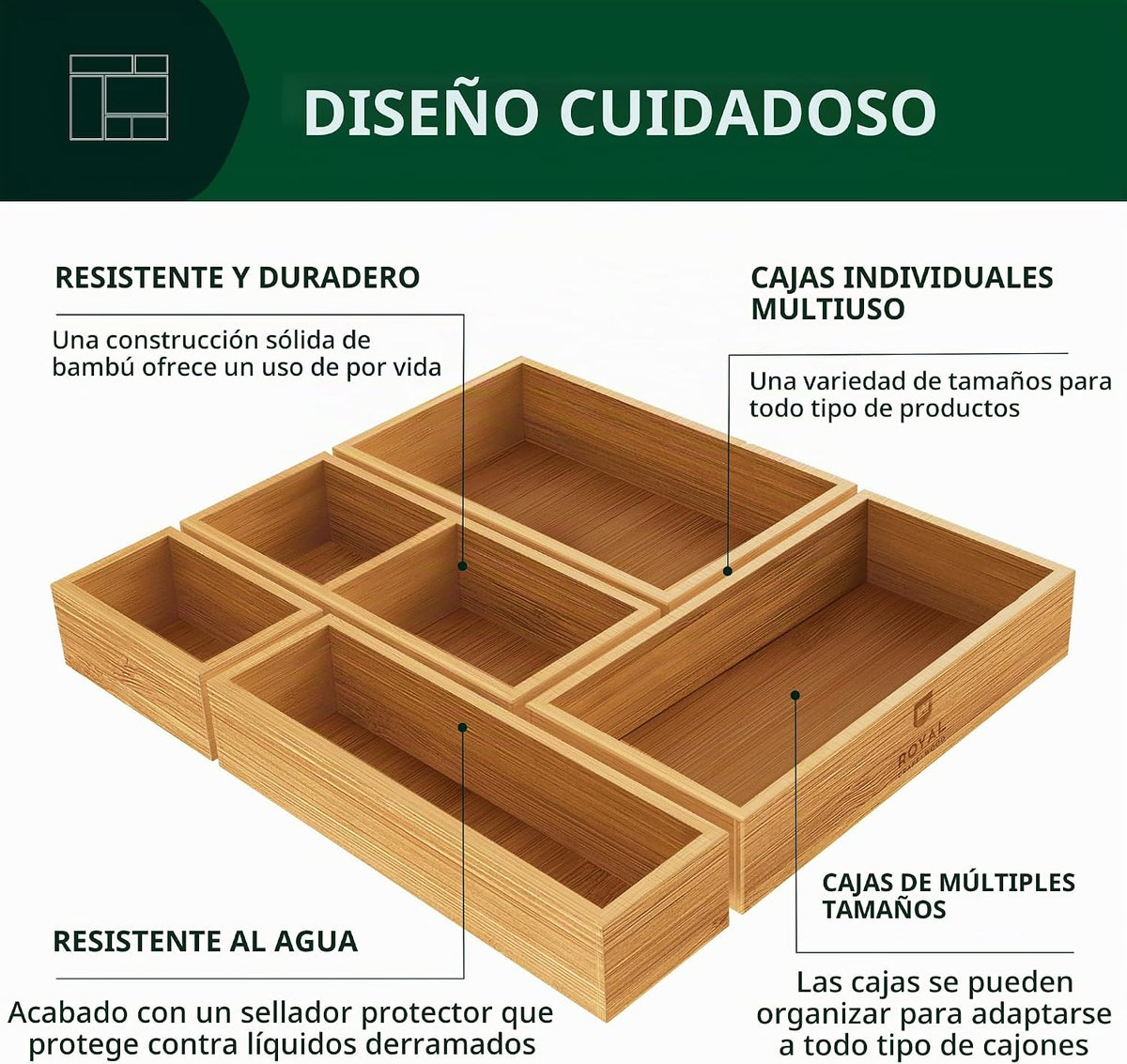 ROYAL CRAFT WOOD Soporte Premium de Notas Adhesivas de Bambú Carbon...