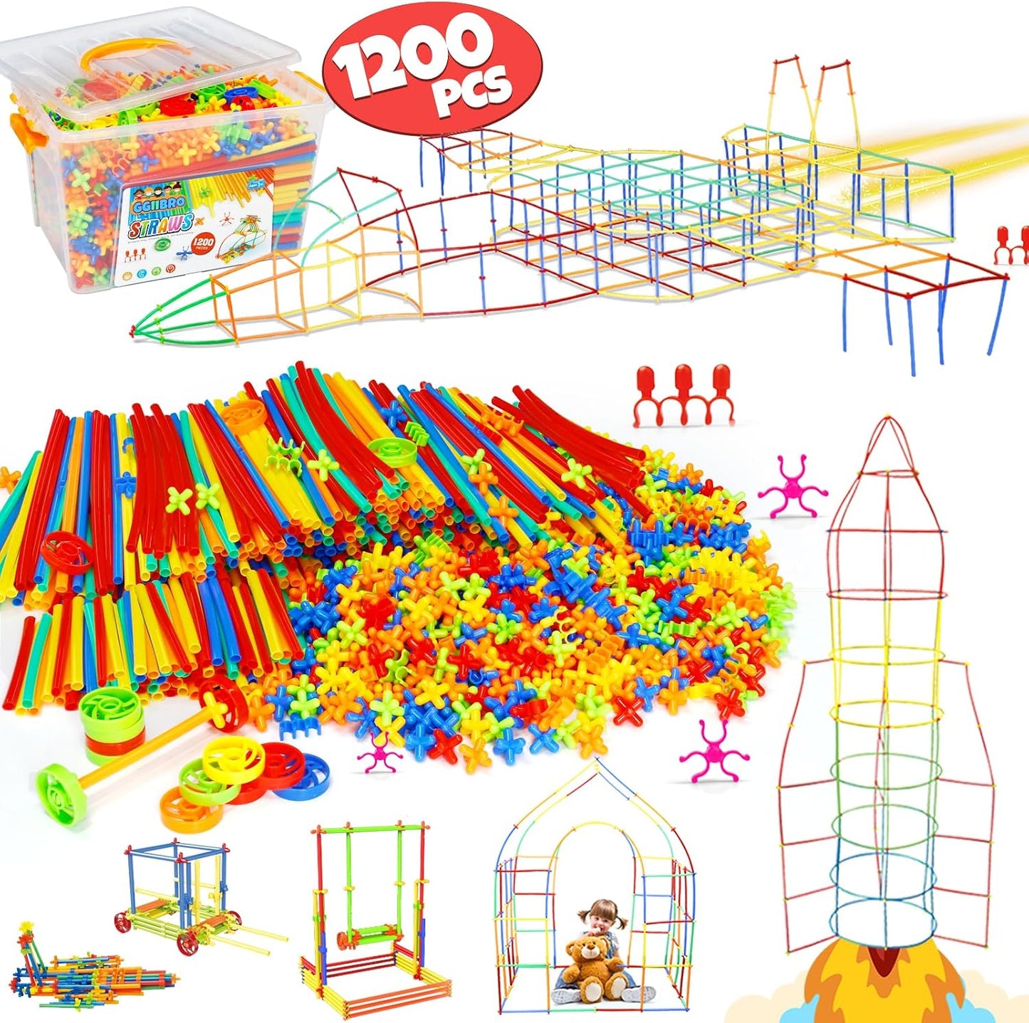 Ggiibro Juguetes Constructores de Pajitas 1200 Piezas Juguetes de C...
