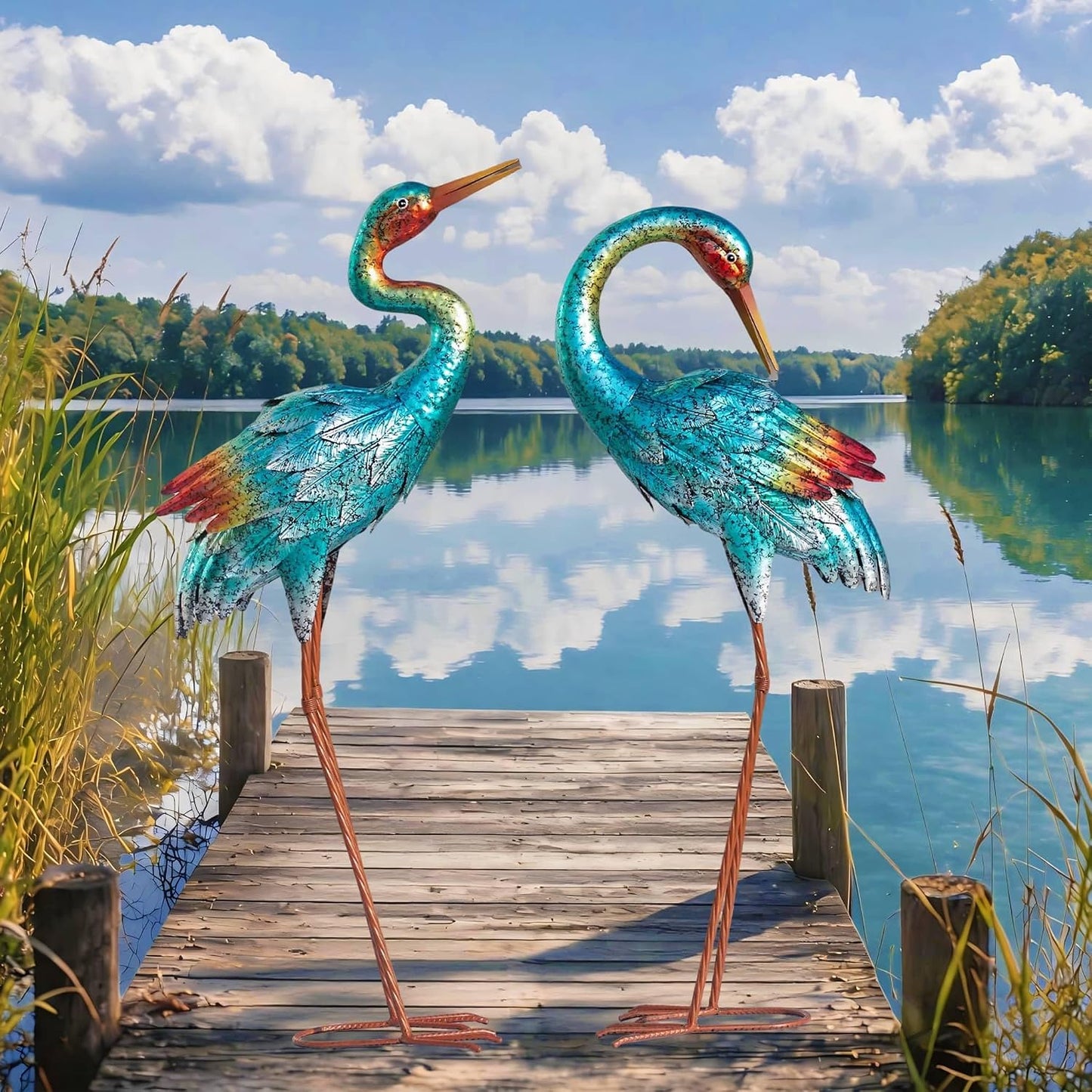Natelf Estatuas de grúa para decoración de jardín, esculturas de ga...