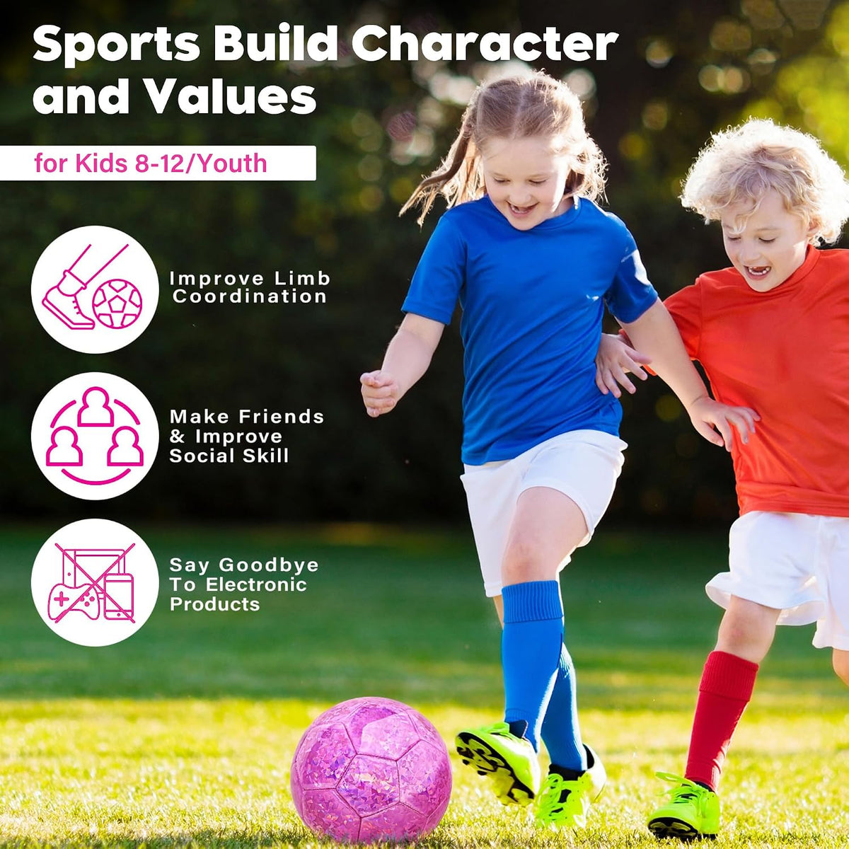 Champhox Pelota de fútbol tamaño 4 con purpurina rosa - Pelota de f...