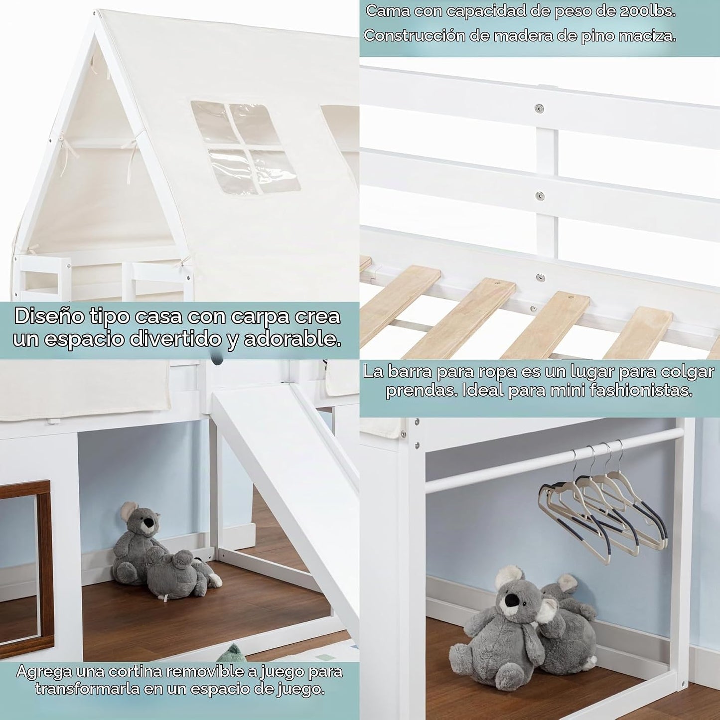 Spirich - Cama cucheta de madera individual sobre individual con to...