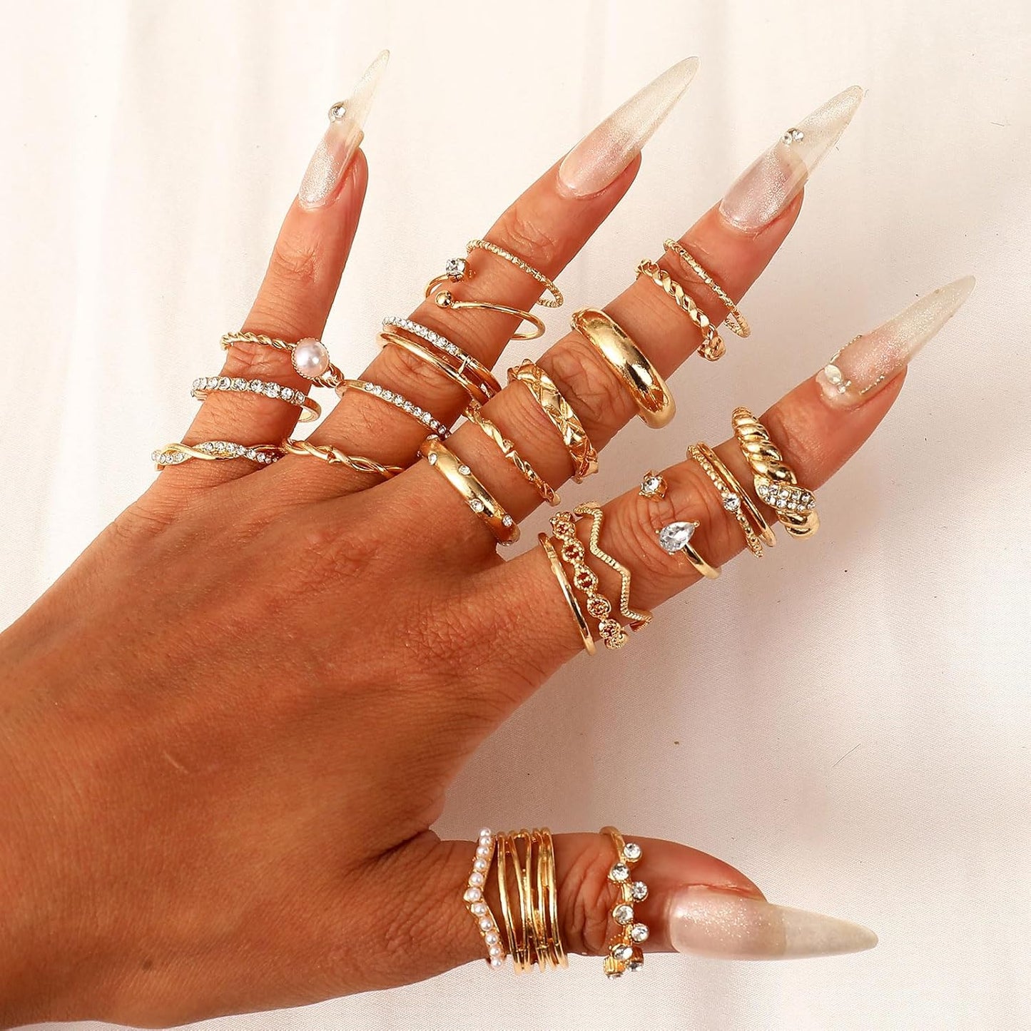 CHICUTIE Juego de anillos dorados para nudillos para mujeres, apila...