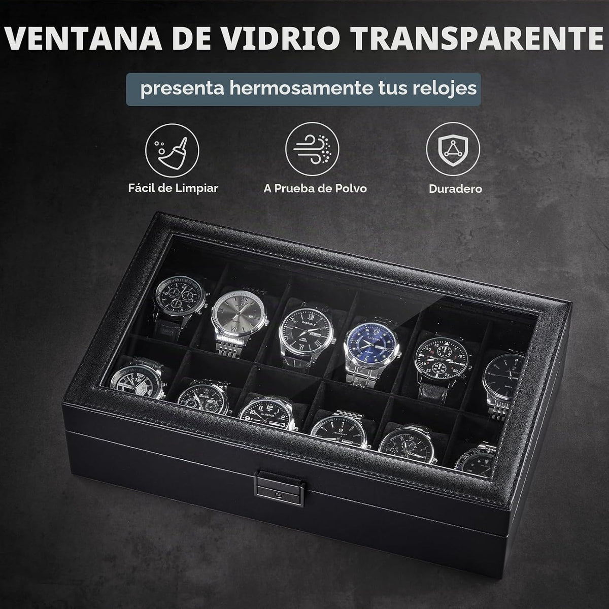 ProCase Caja de reloj con 12 ranuras para hombres -AllBlack | Organ...