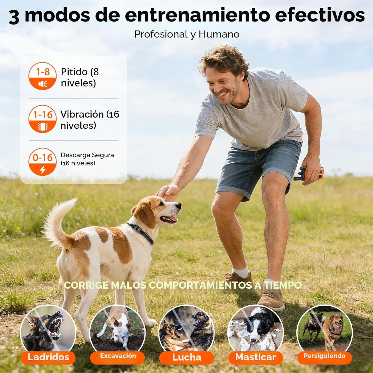 Collar de choque para perros, collar de entrenamiento para perros d...