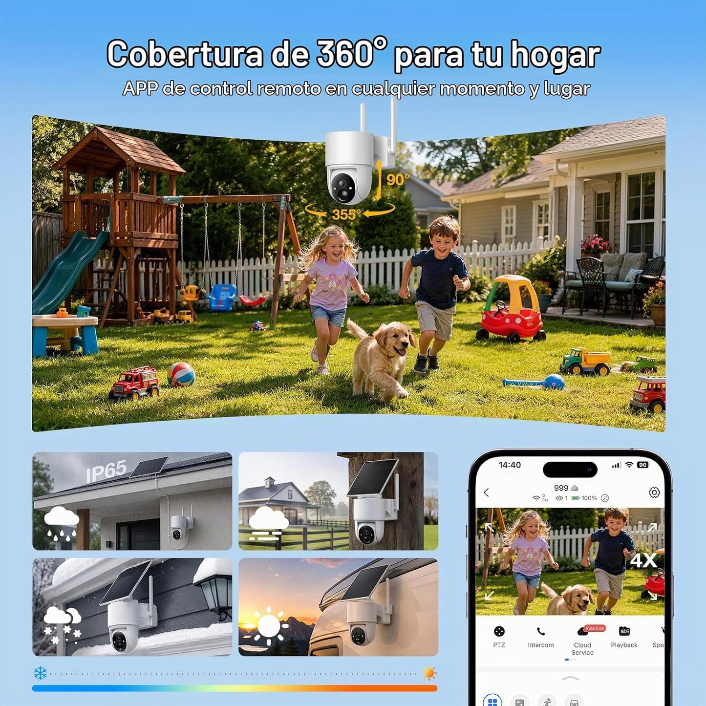 Tical Cámara solar inalámbrica para exteriores, cámara de seguridad...