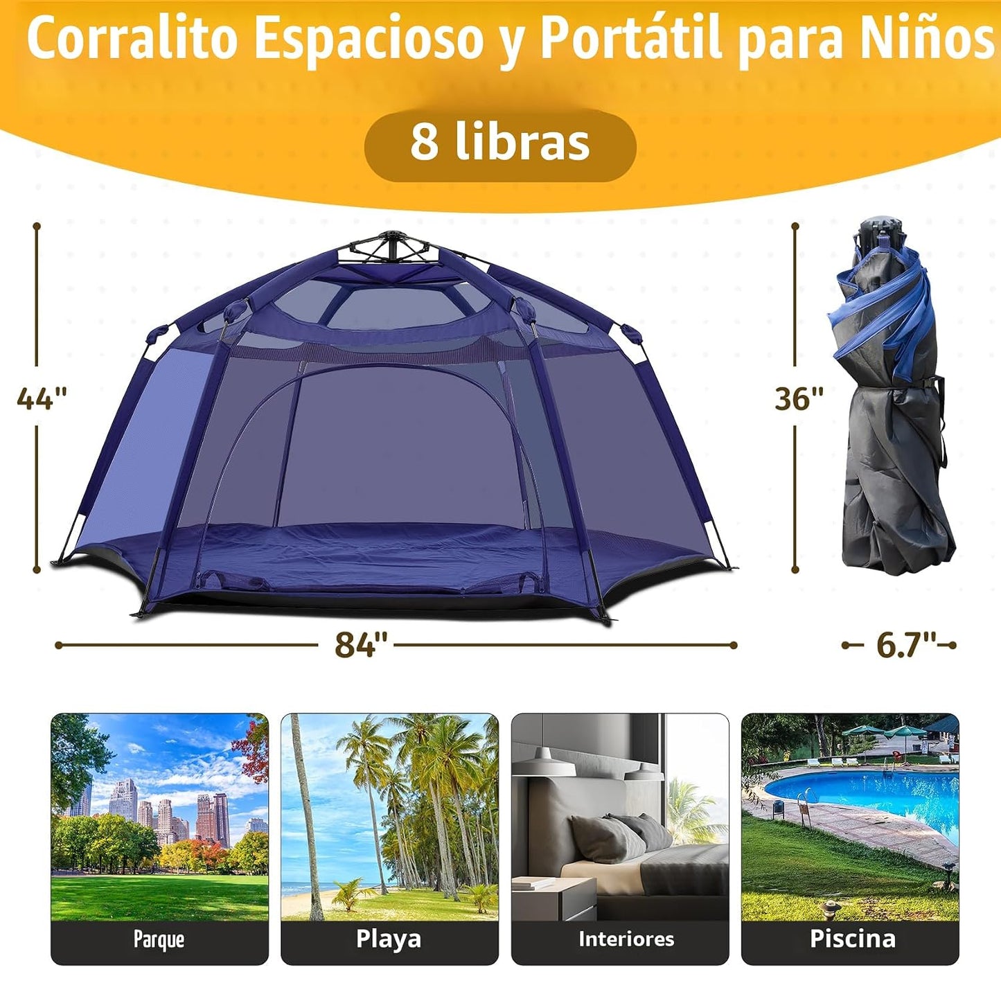 Alvantor® Corralito Pop Up de 84 x 84 x 44 pulgadas portátil para b...