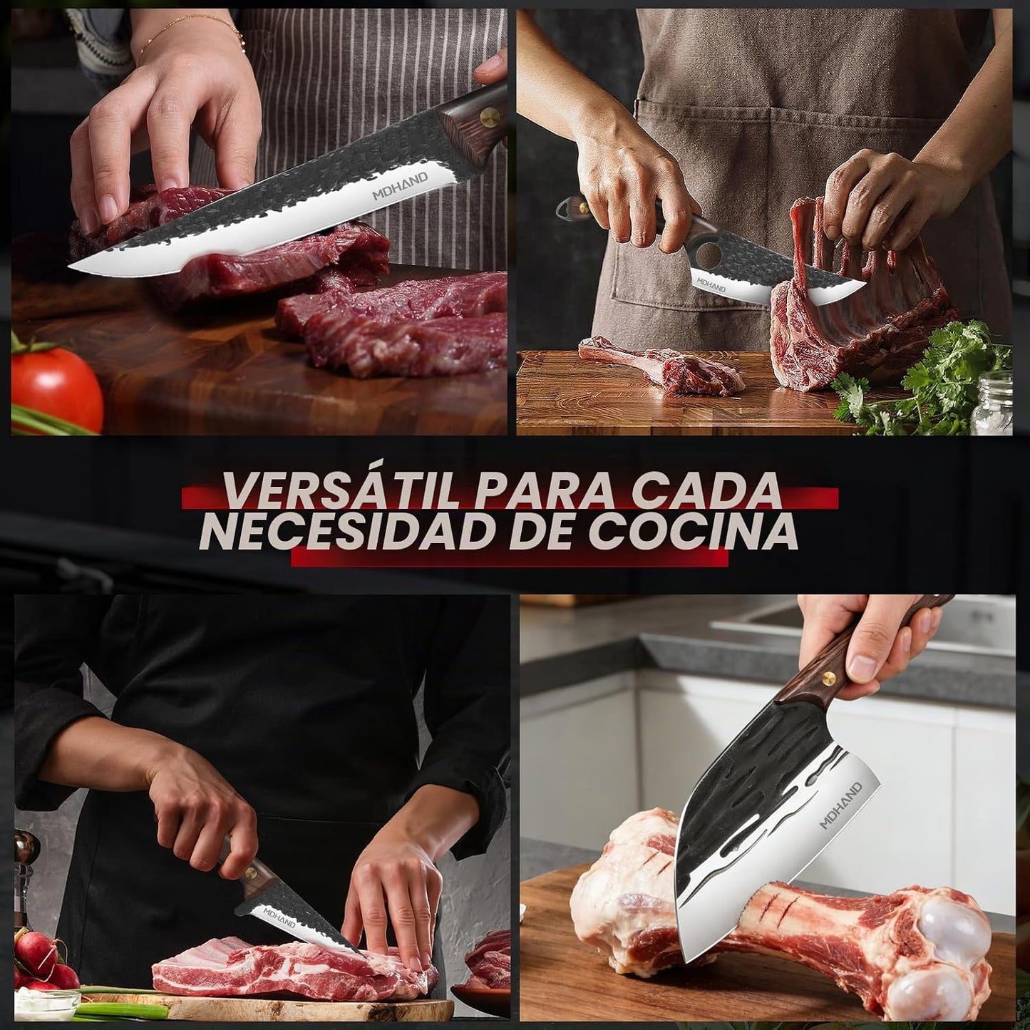 MDHAND Juego de cuchillos de carnicero, juego de cuchillos de chef...