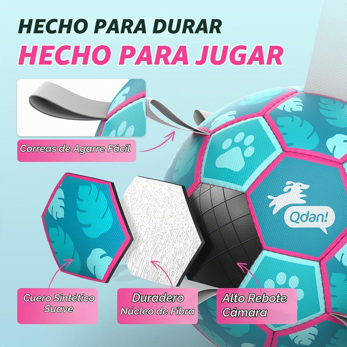 QDAN Pelota de fútbol para perros con correas, juguete de agua para...