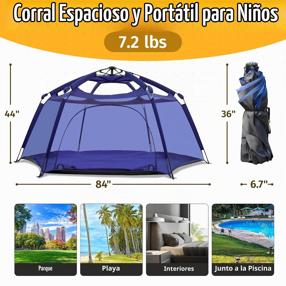 Alvantor® Corralito Pop Up de 84 x 84 x 44 pulgadas portátil para b...