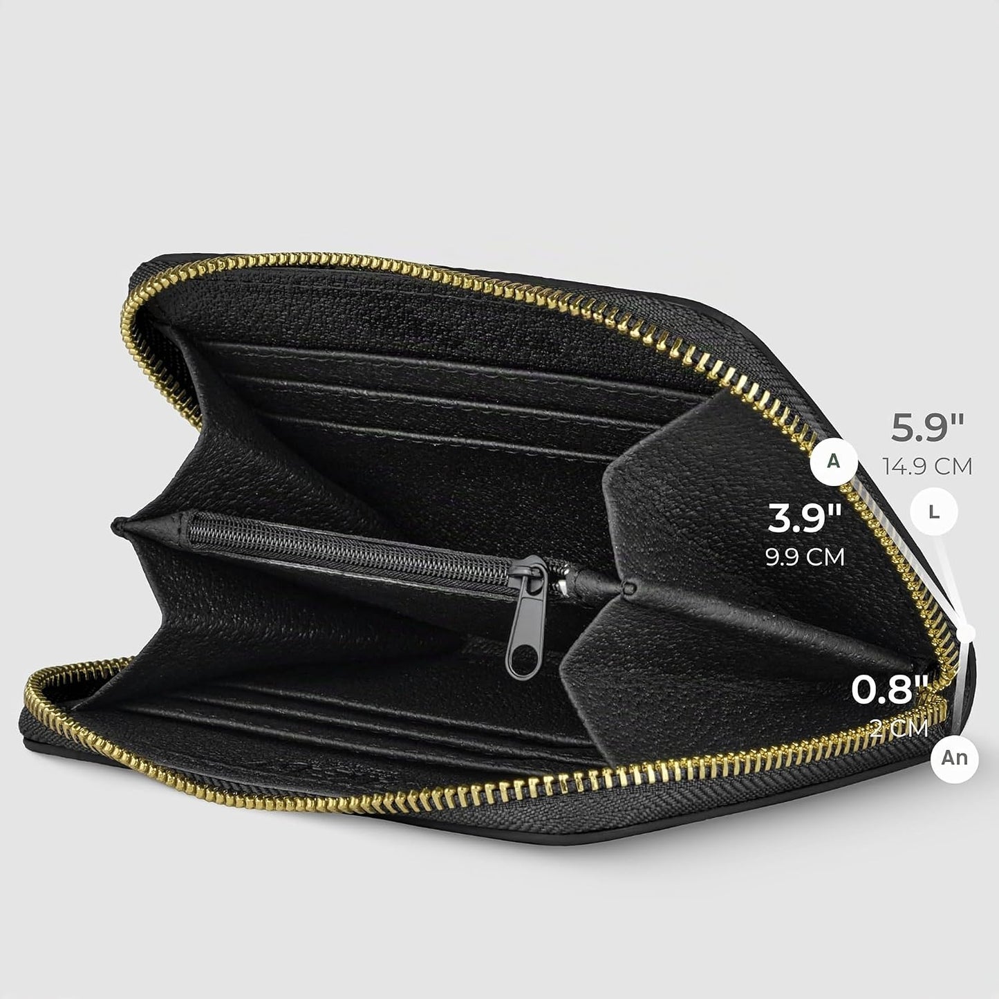 TAKEASY Cartera italiana de cuero genuino para mujer con cierre de...