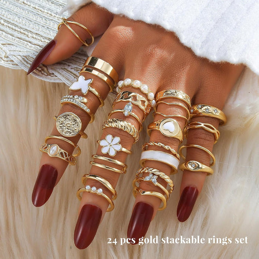 KISS WIFE Anillos apilables de oro para mujer, delicado juego de an...