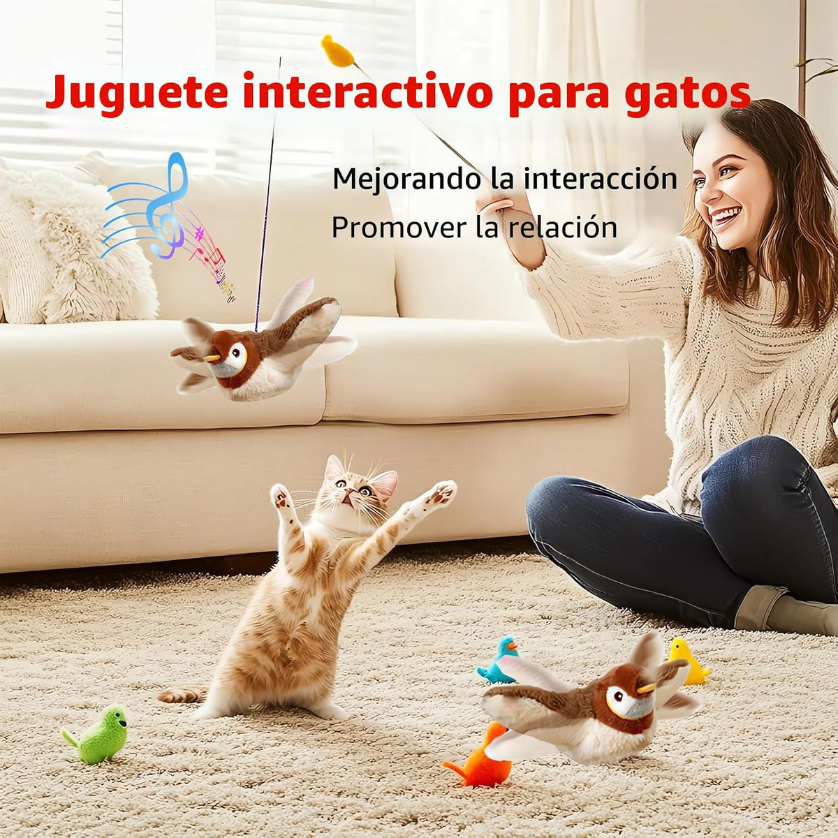 blueypet Juguetes interactivos mejorados para gatos con alas aletea...
