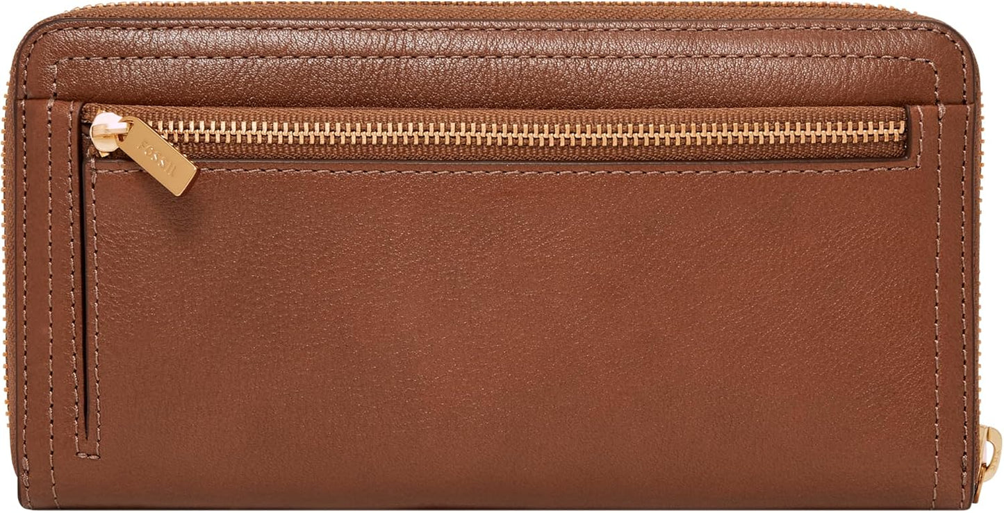 Fossil Logan RFID - Cartera de piel con cierre de cremallera para m...