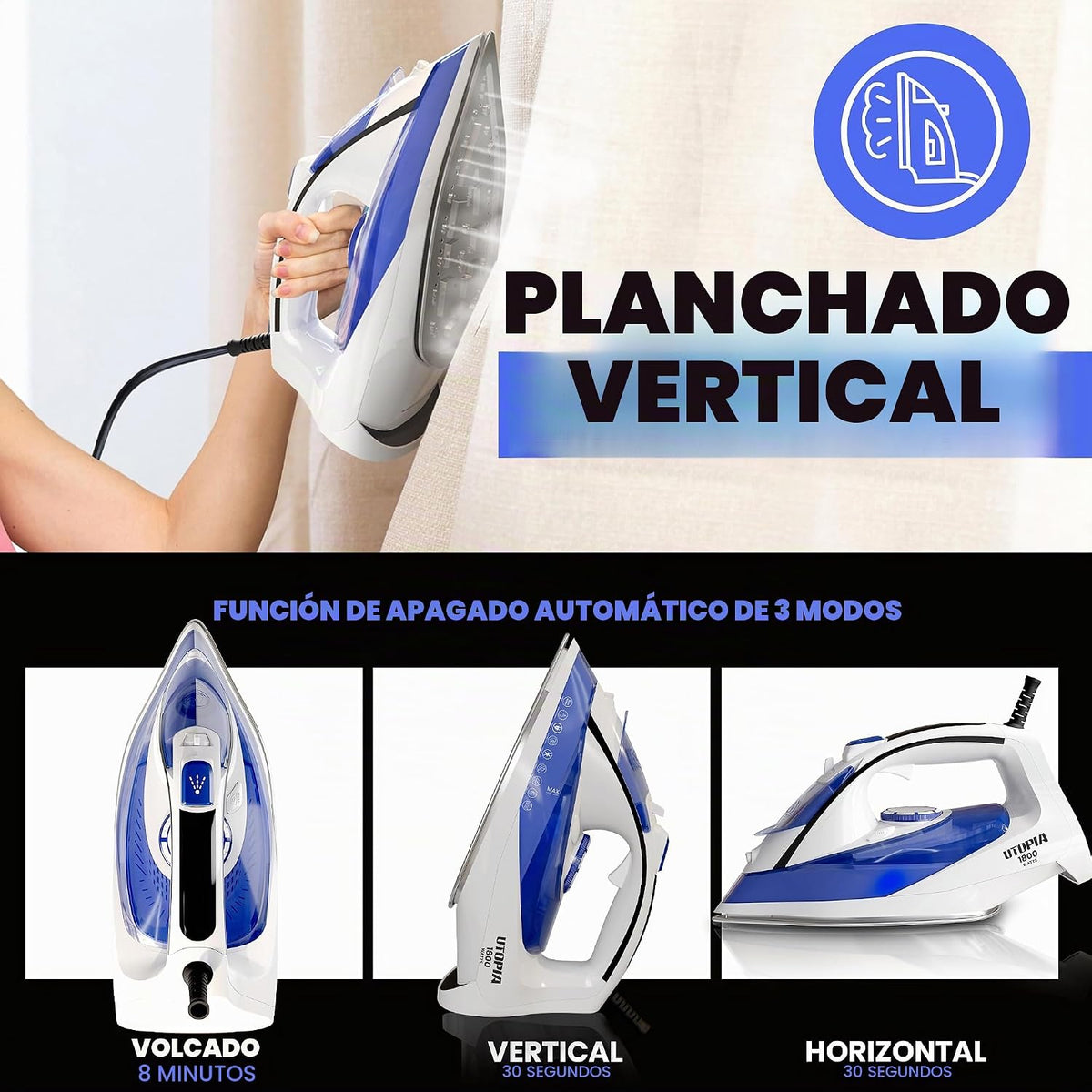 Utopia Home Plancha de vapor para ropa, suela antiadherente, planch...