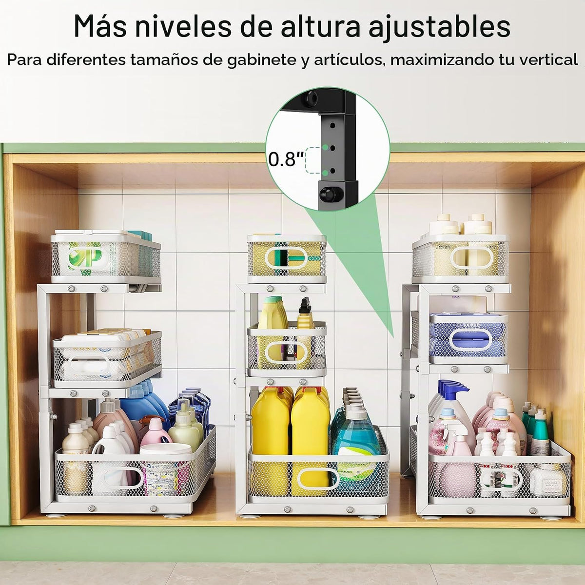 Organizador de 3 niveles para debajo del fregadero, organizador de...