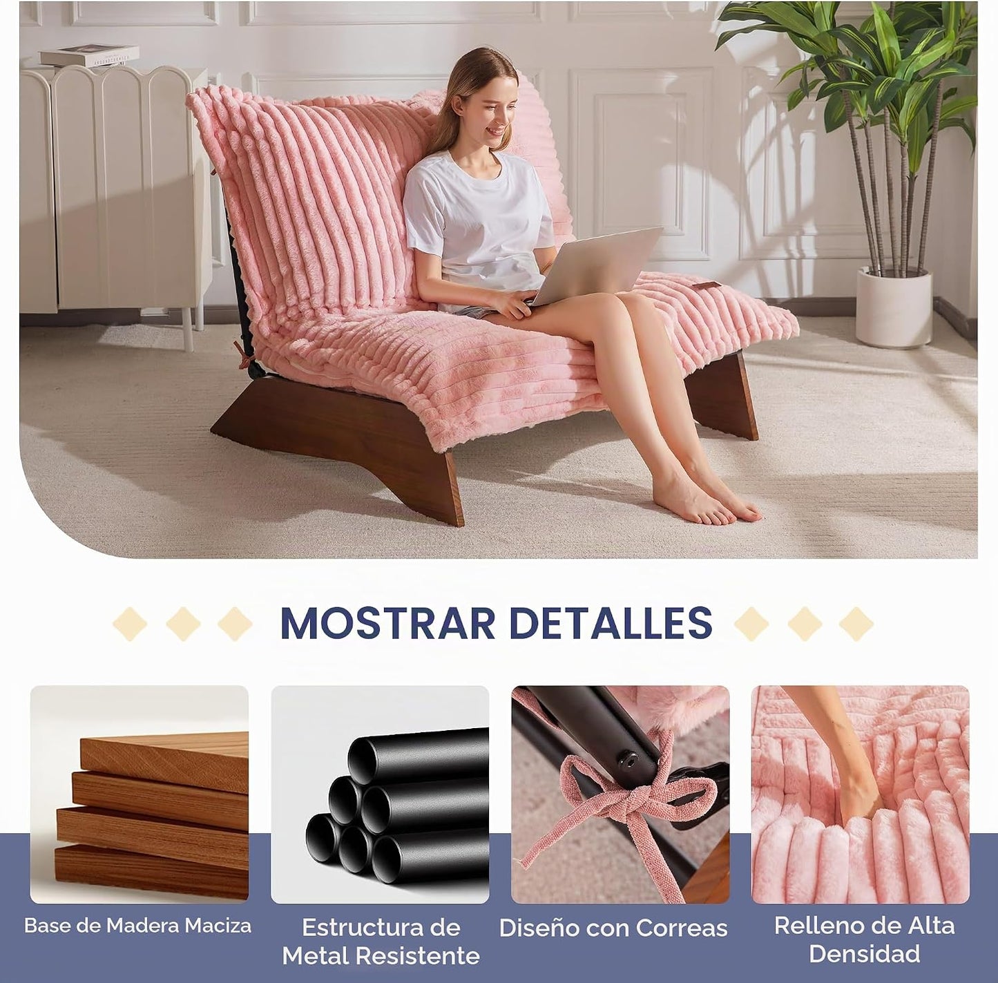 MAXYOYO Silla ajustable para sala de estar, puf de 3 posiciones con...