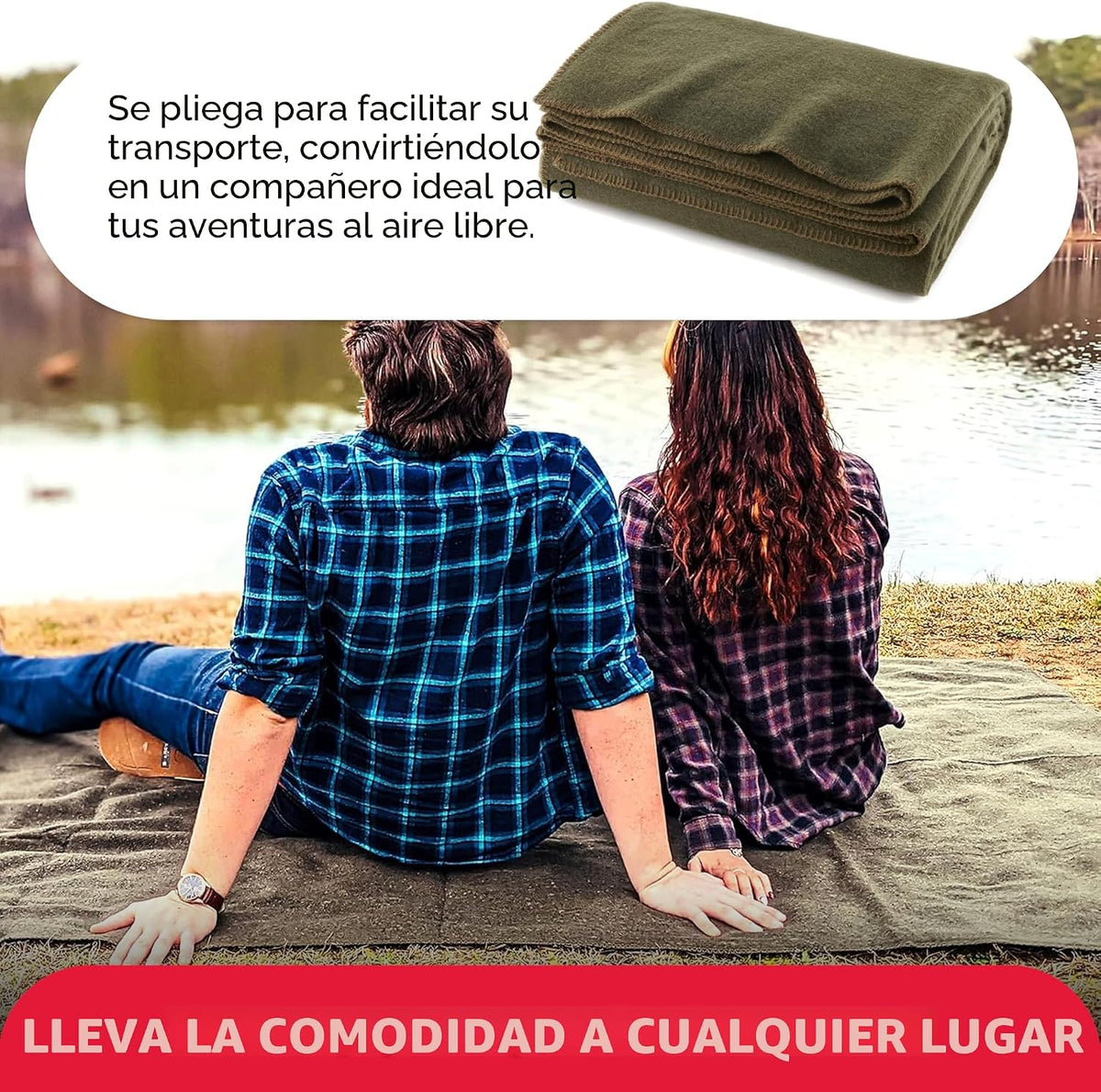 Verde militar Oliva Cálido Lana Manta ignífuga., 66" x 90" (80% lan...