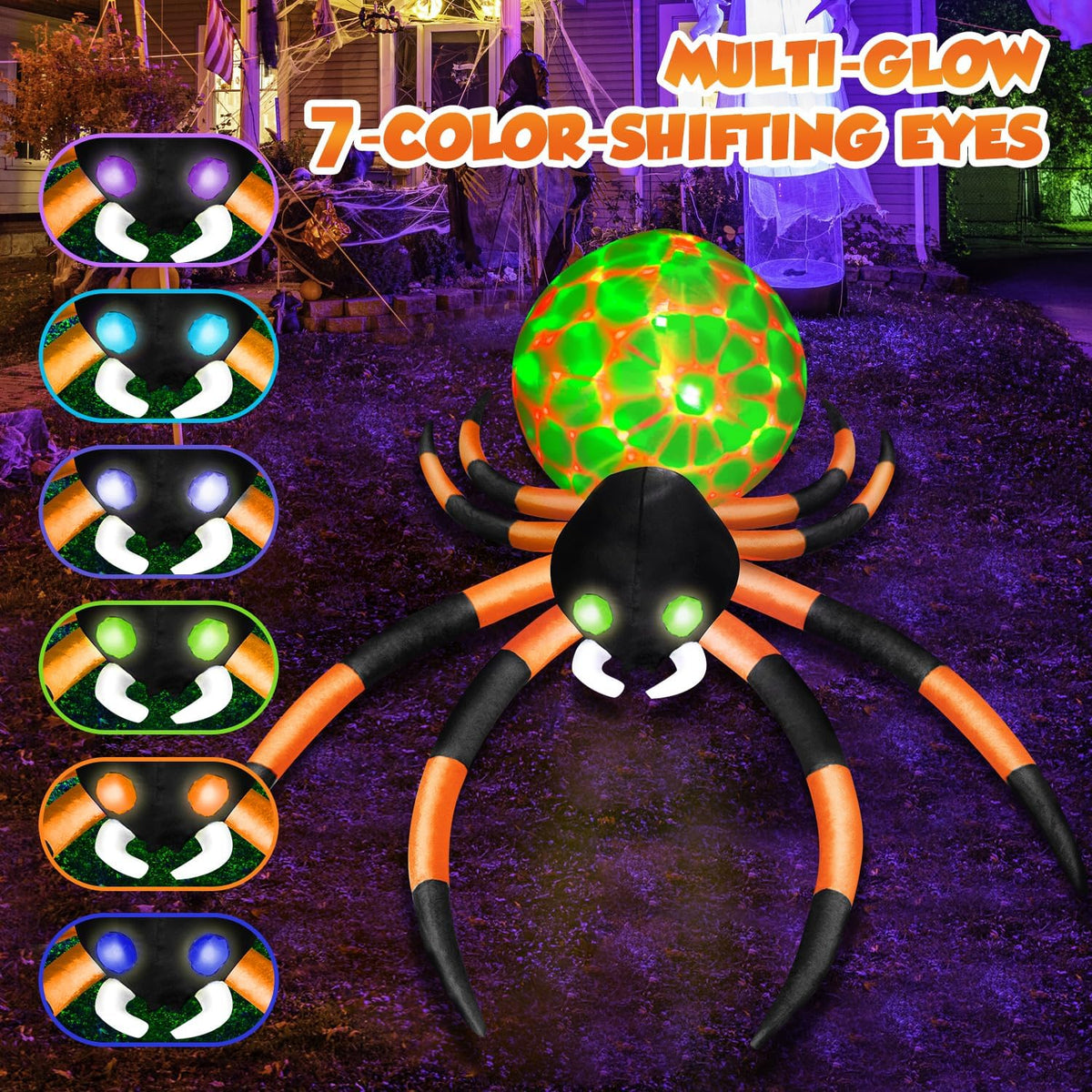 zukakii Araña inflable de Halloween de 12 pies con luces LED cambia...