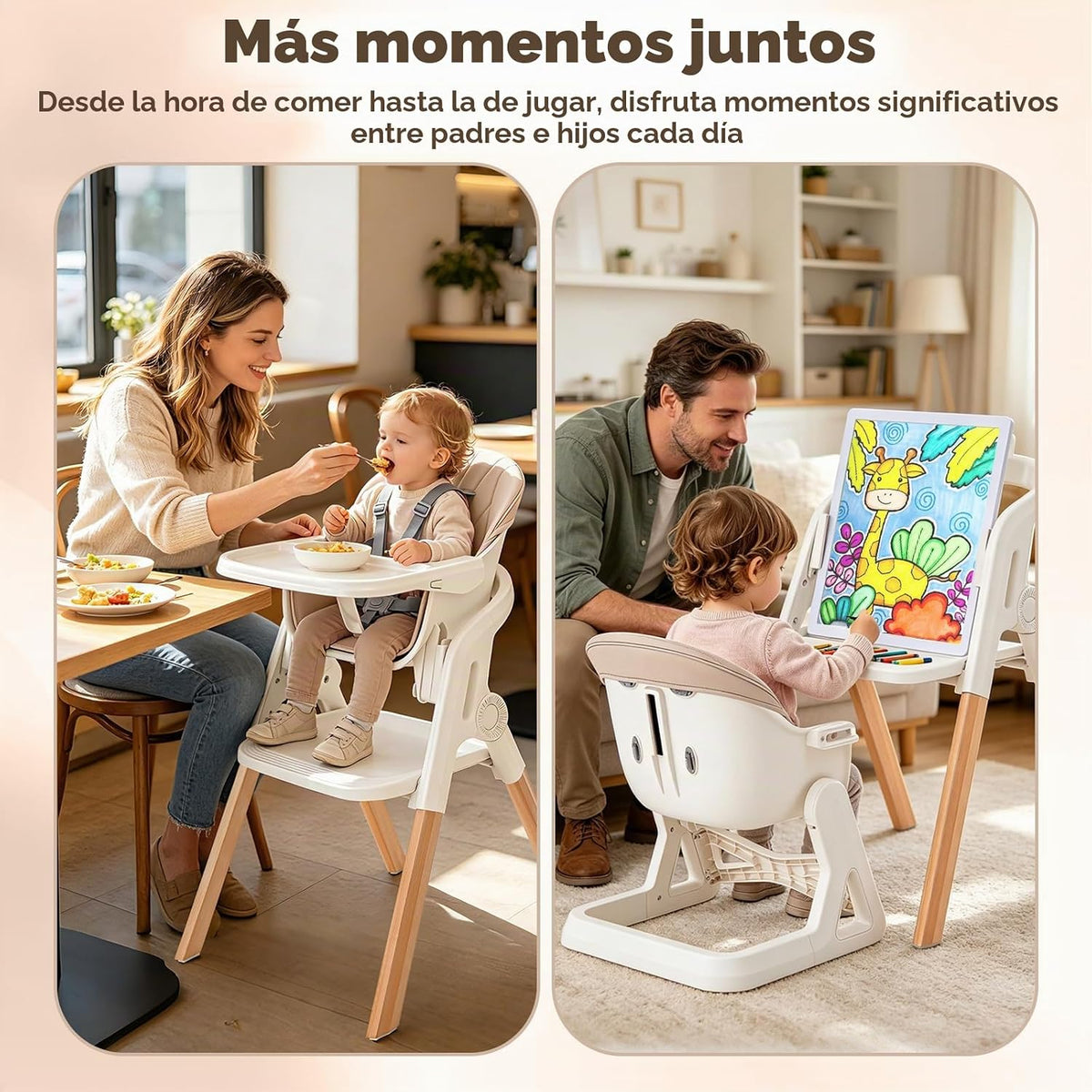 Silla alta plegable para bebé, sillas altas de madera convertibles...