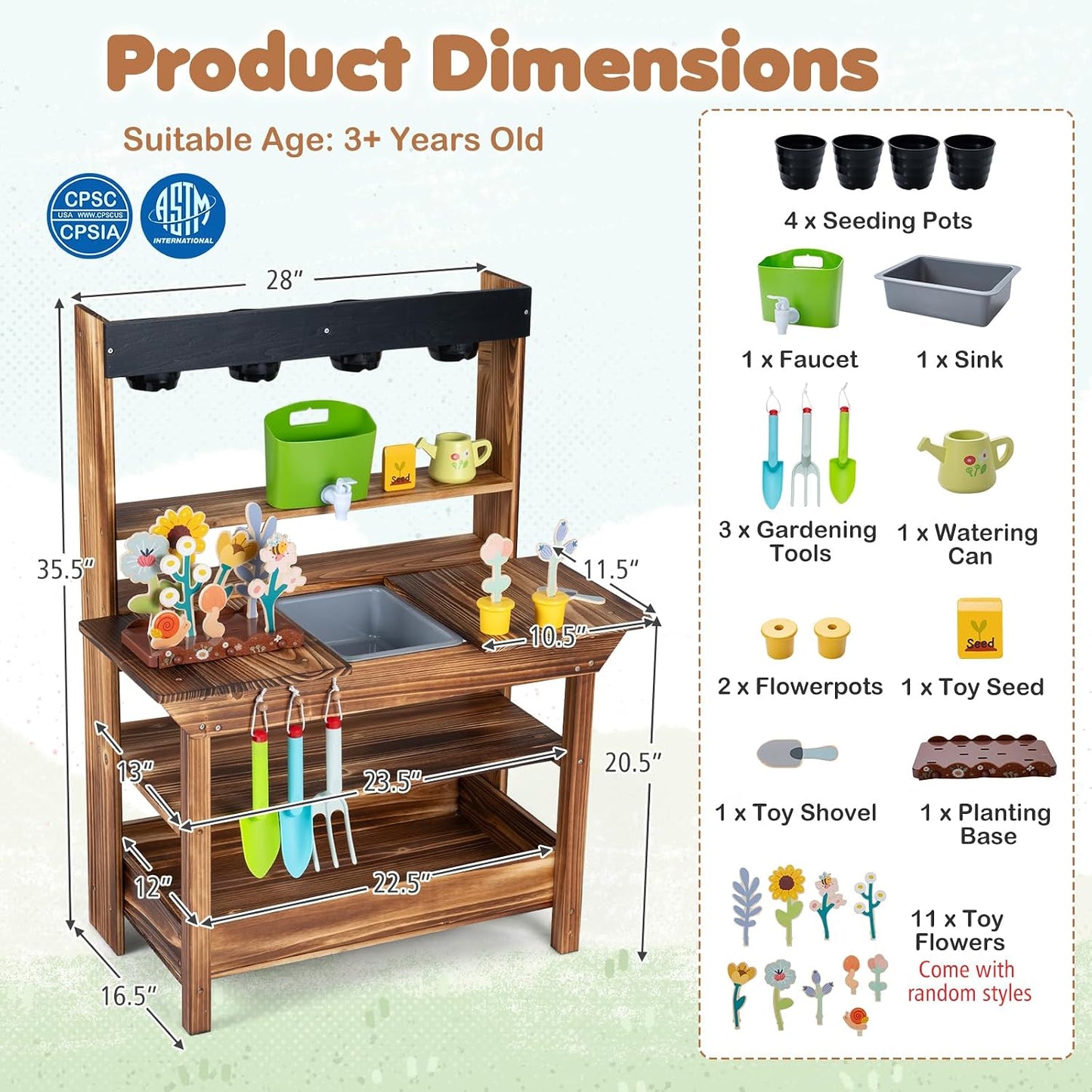 Costzon Cocina de barro al aire libre para niños, banco de madera p...