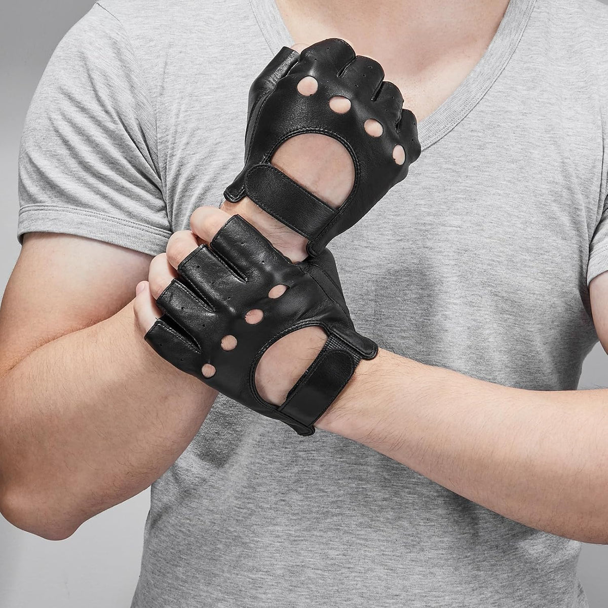 KEMIMOTO Guantes de motocicleta de piel de oveja sin dedos, guantes...