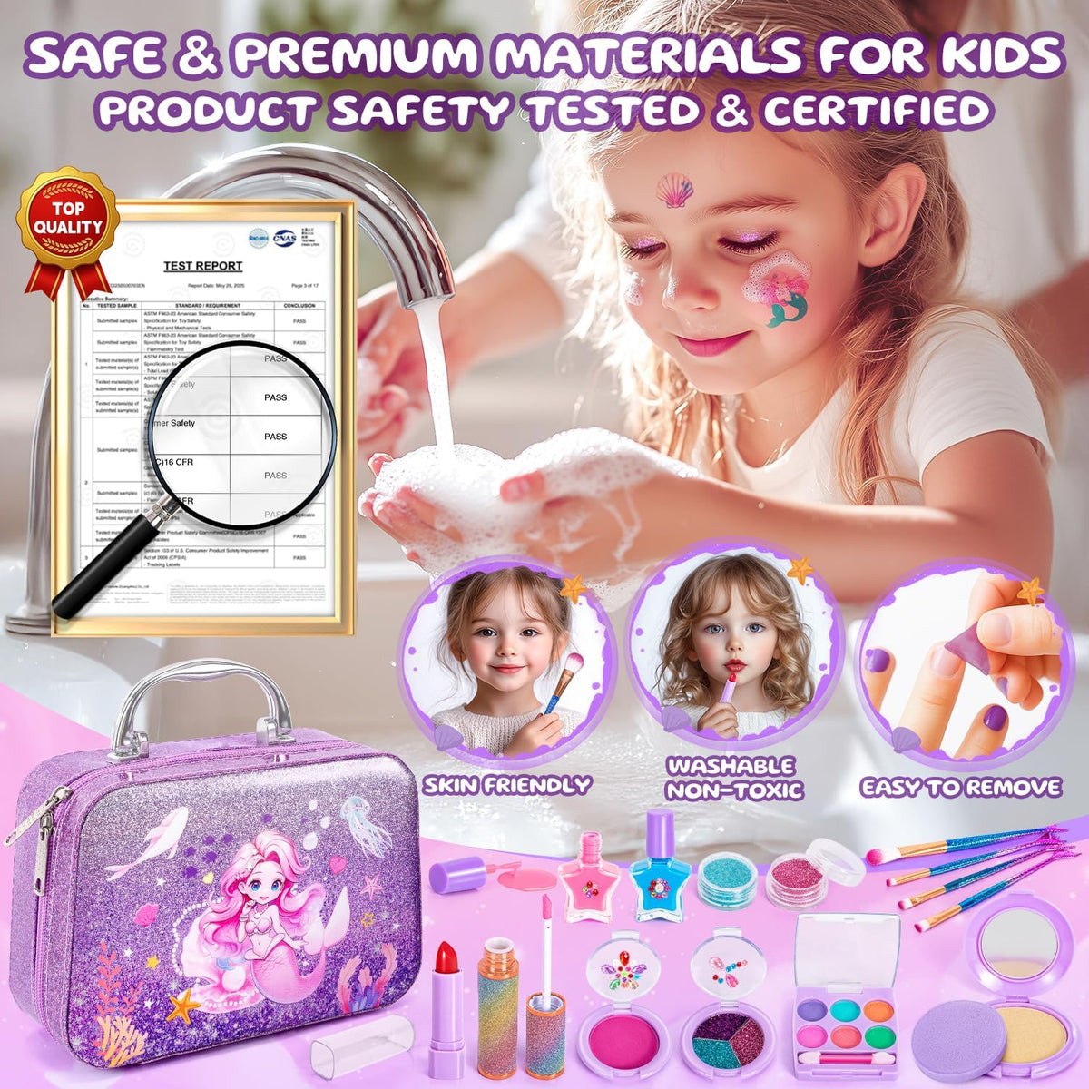 Hohosunlar Maquillaje para niños pequeños, juego de maquillaje lava...